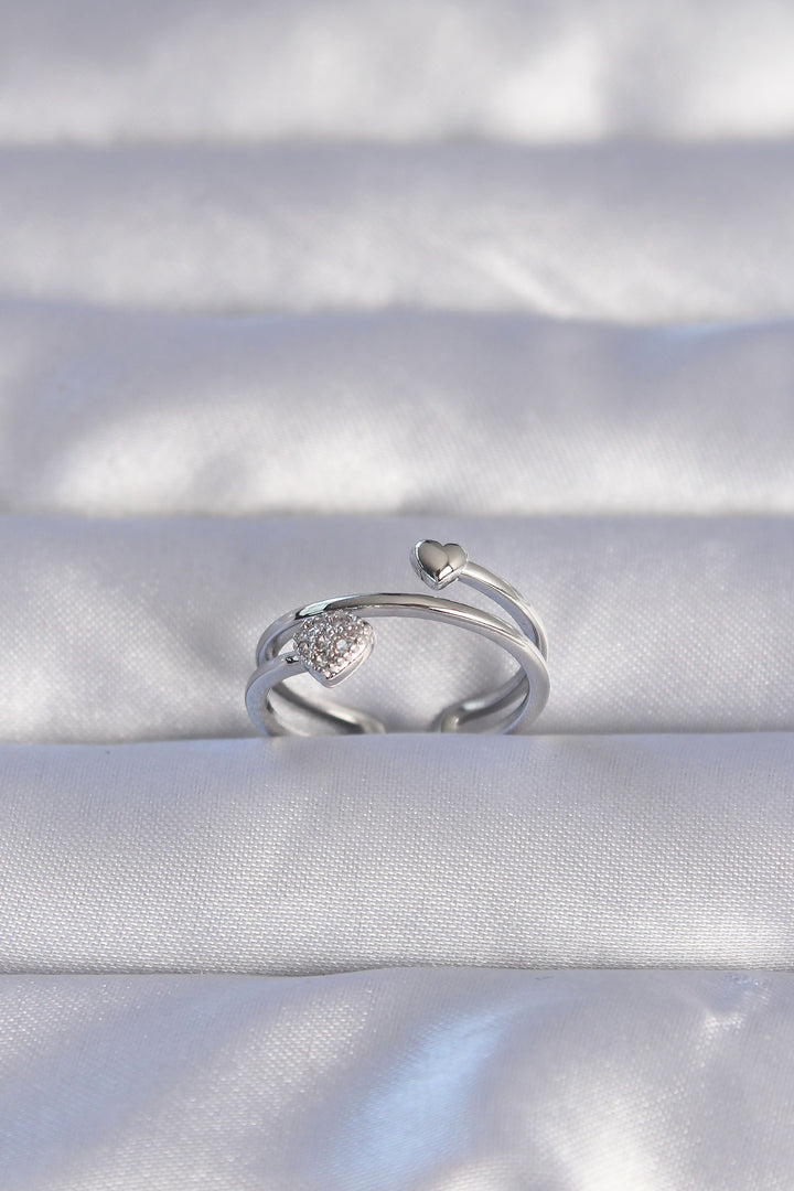 EBJ Adjustable Ring with Silver Color Zircon Stone Heart Model - Sanford