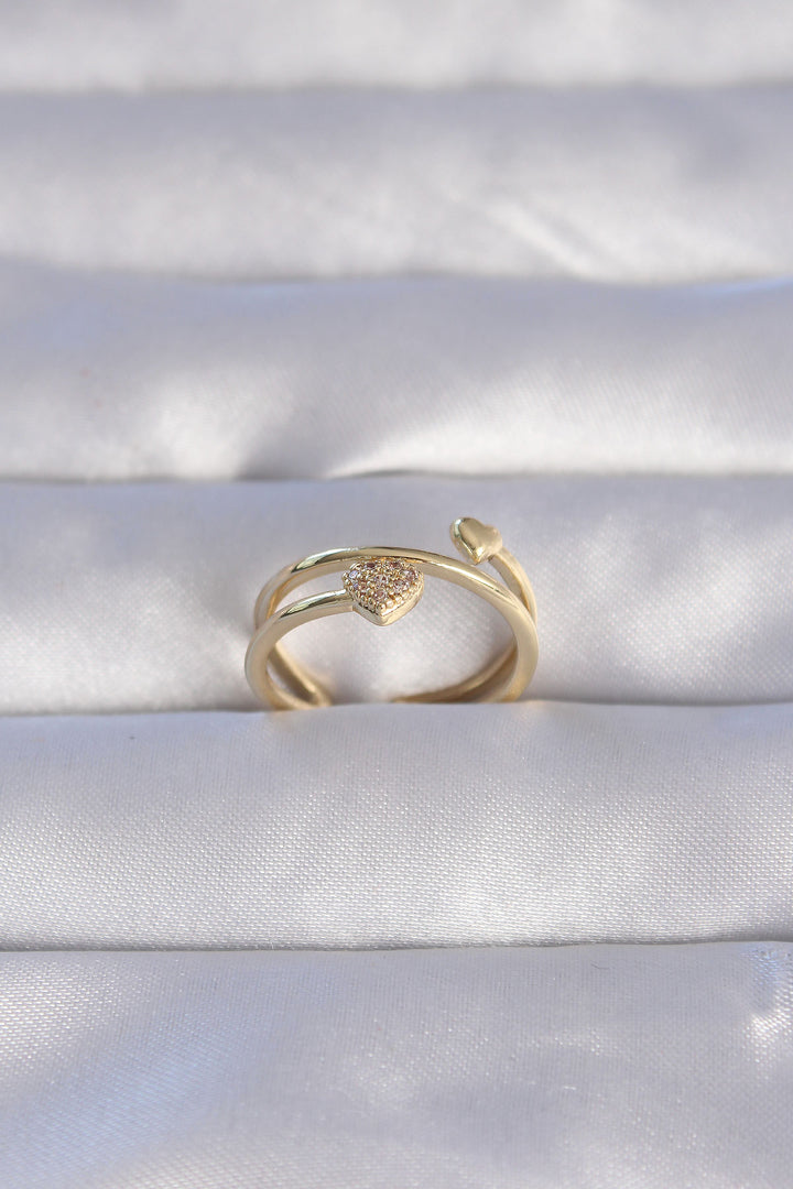 EBJ Adjustable Ring with Heart Shaped Model with Gold Color Zircon Stone - Iaşi
