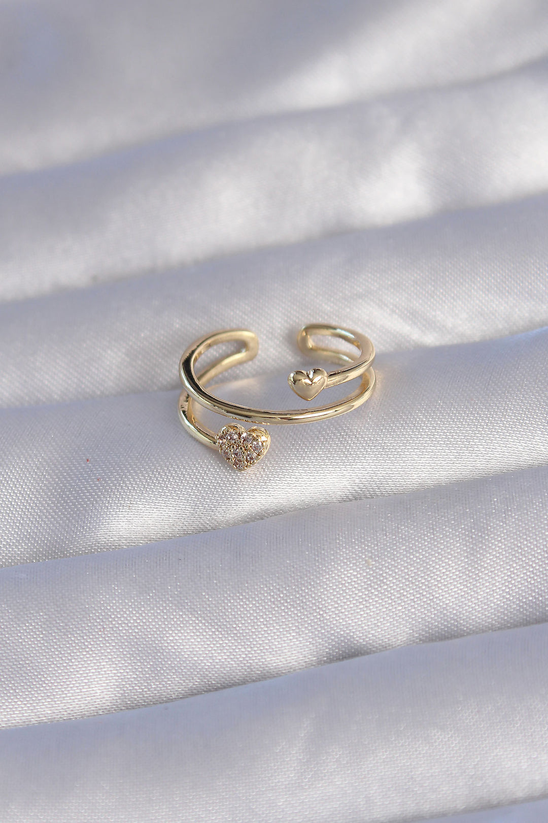 EBJ Adjustable Ring with Heart Shaped Model with Gold Color Zircon Stone - Iaşi