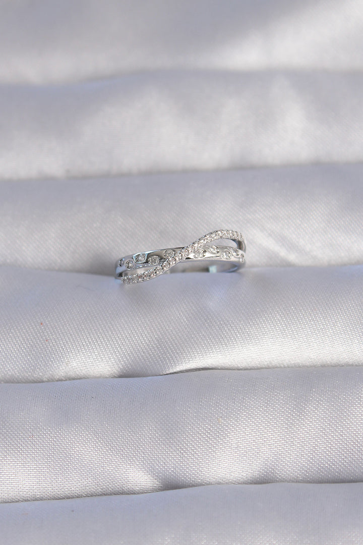 EBJ Adjustable Ring with Silver Color Zircon Stone 2 Piece Look - Portici