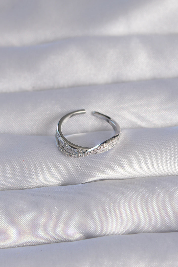 EBJ Adjustable Ring with Silver Color Zircon Stone 2 Piece Look - Portici