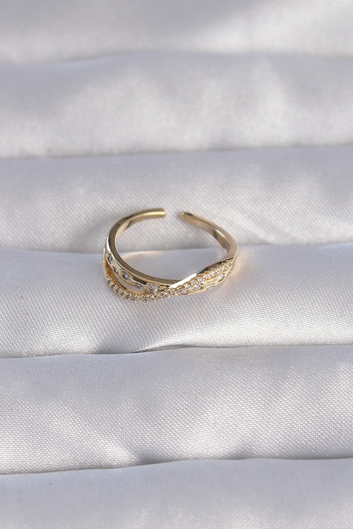 EBJ Adjustable Ring with 2 Pieces of Rice Gold Color Zircon Stone - Mérida