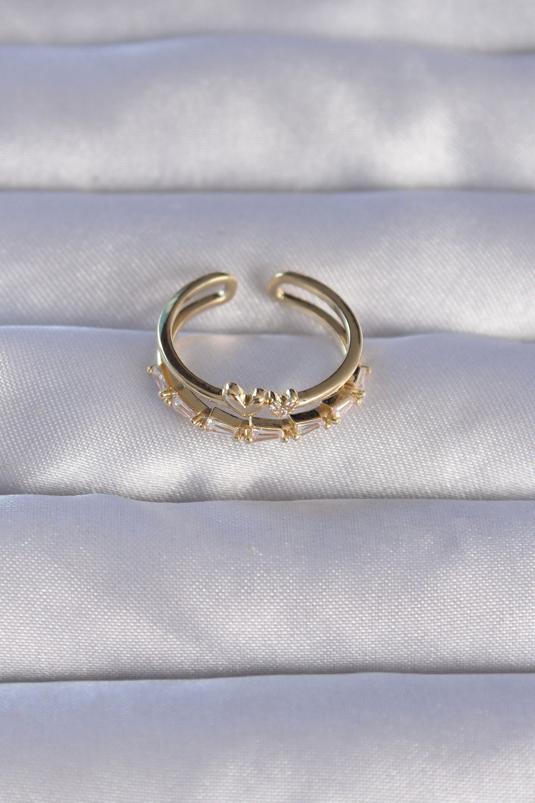 EBJ Adjustable Ring with Heart Shaped 2 Pieces of Rice Gold Color Zircon Stone - San Francisco de los Romo
