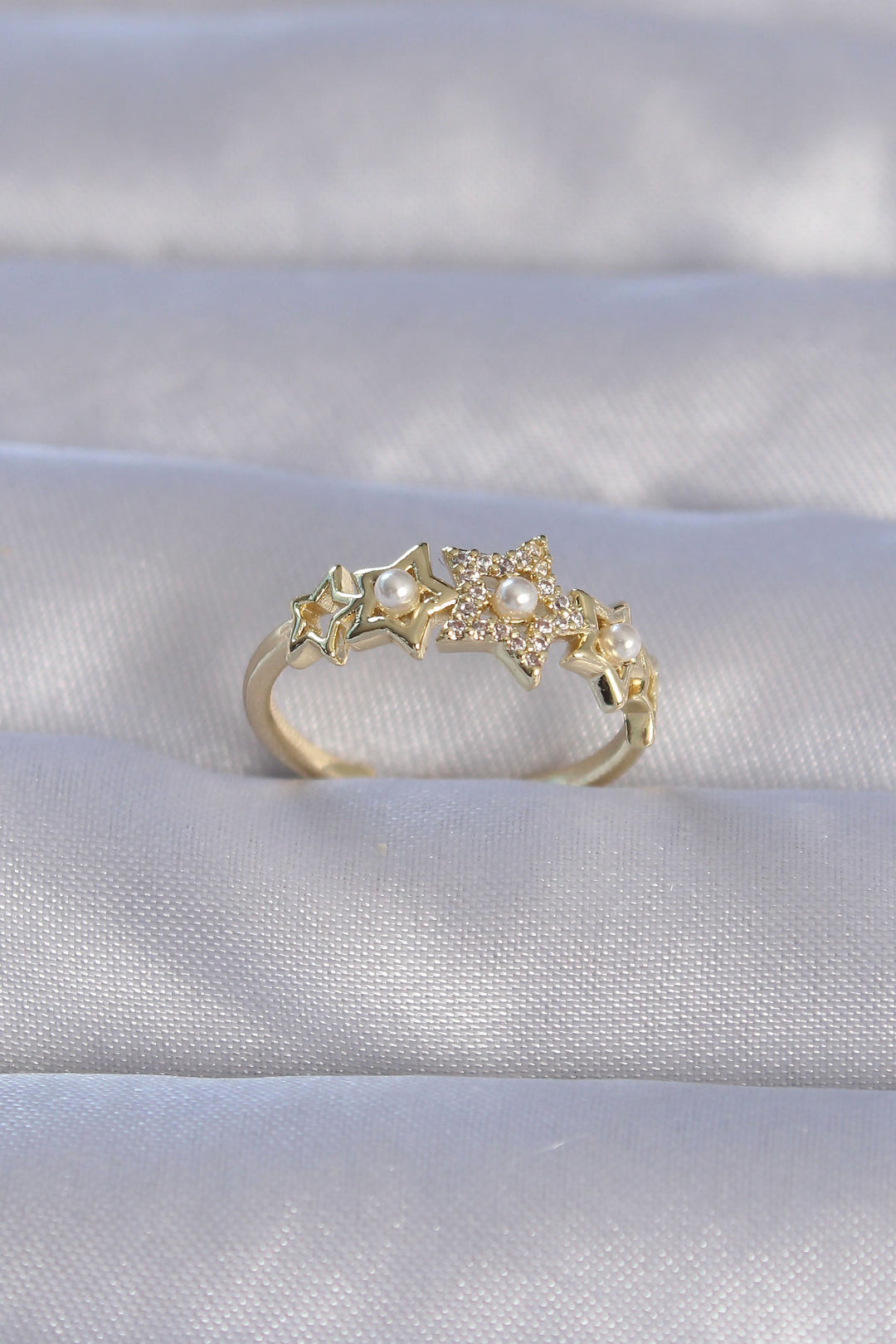 EBJ Adjustable Ring with Rice Gold Color Zircon Stone and Pearl Star Model - Port Arthur