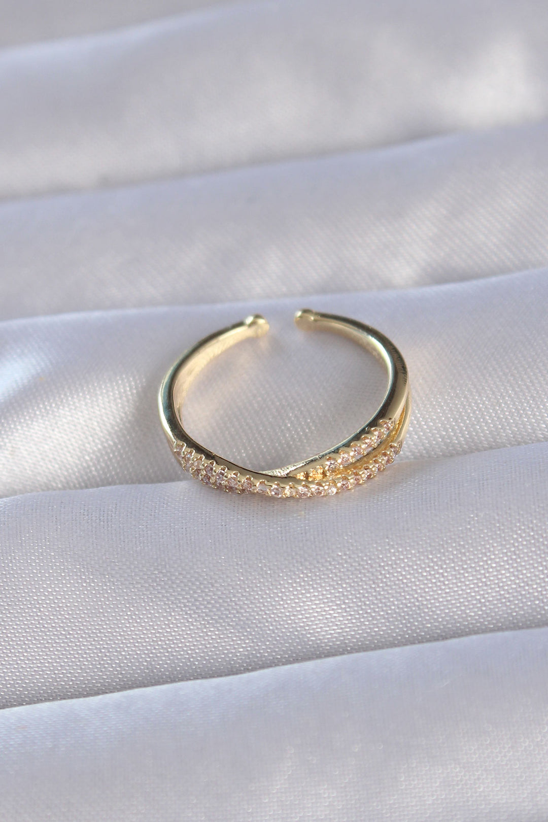 EBJ Adjustable Ring with Rice Gold Color Zircon Stone X Model - Antequera