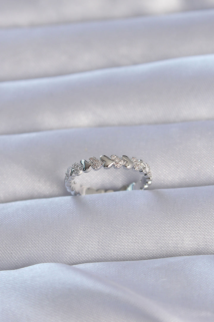 EBJ Adjustable Ring with Rice Silver Color Zircon Stone Lined Heart Model - Melchor Ocampo