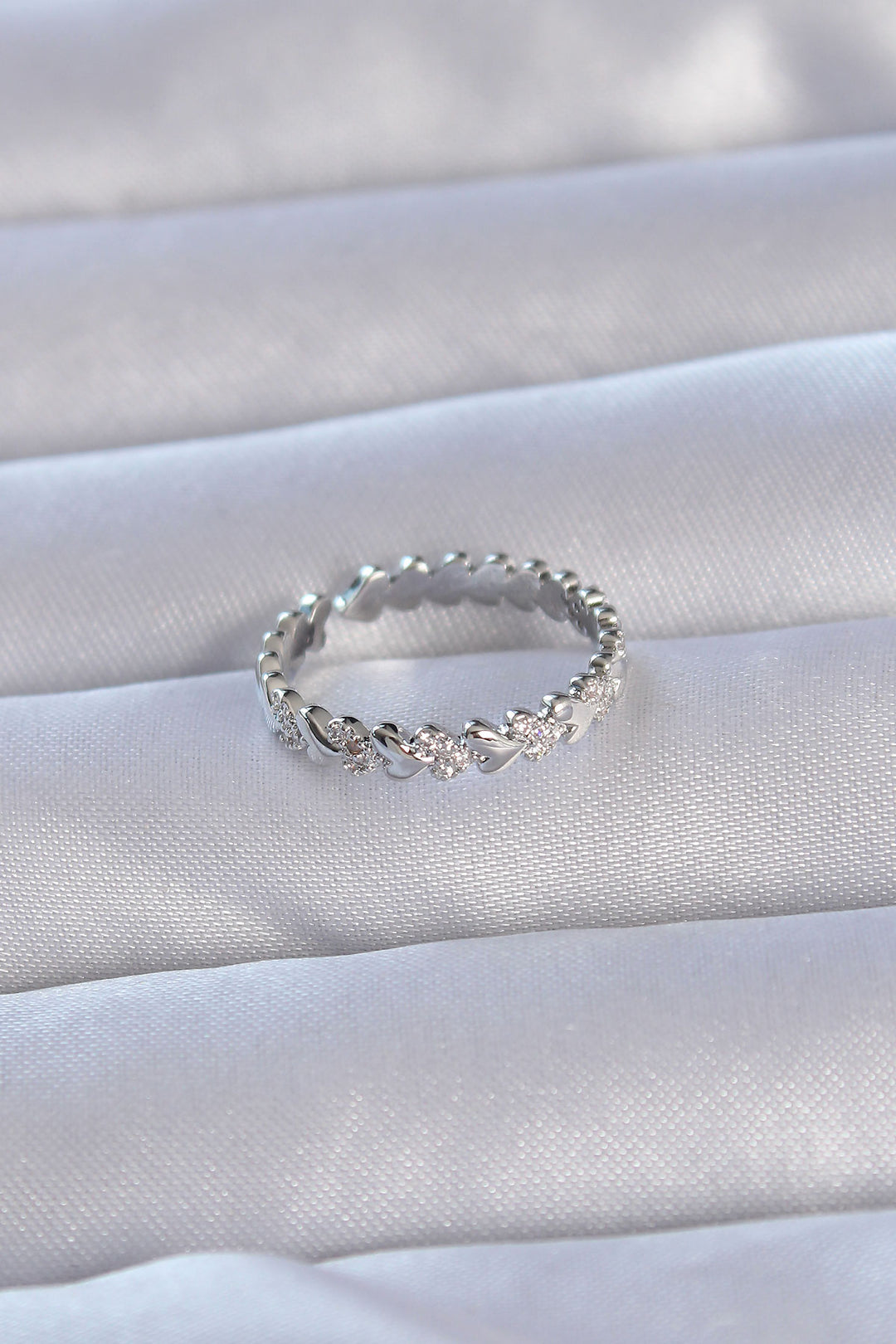 EBJ Adjustable Ring with Rice Silver Color Zircon Stone Lined Heart Model - Melchor Ocampo
