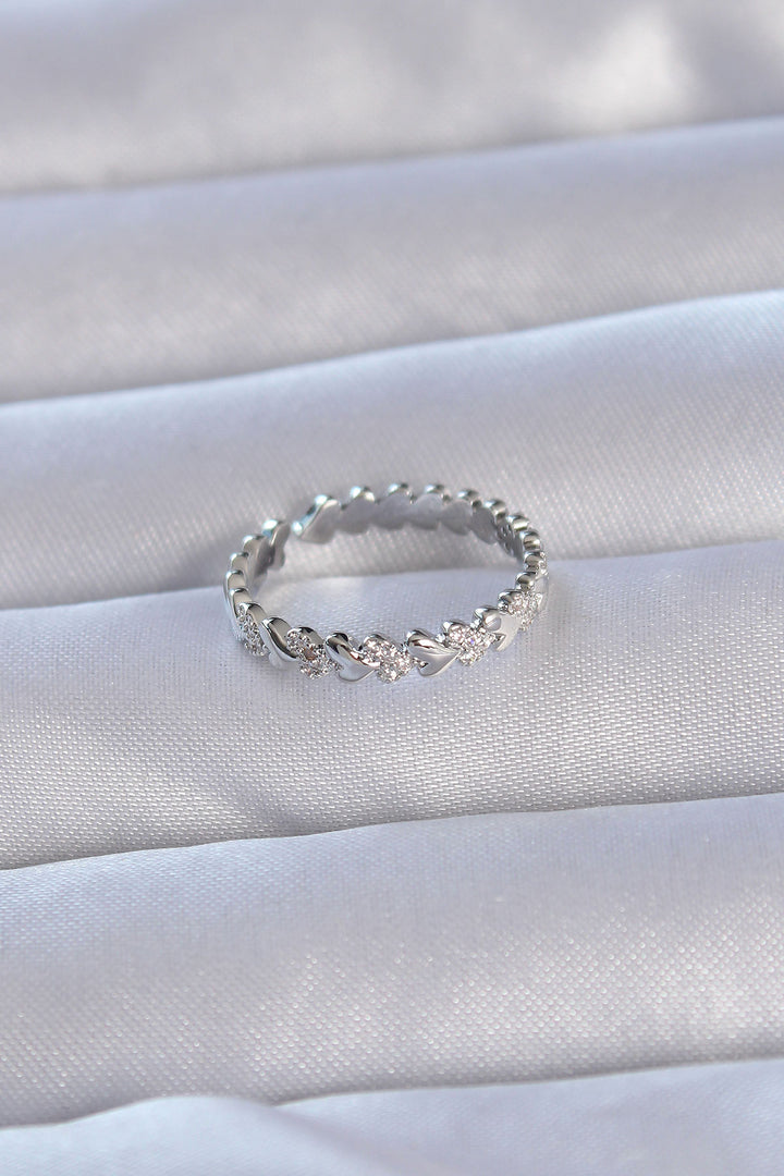 EBJ Adjustable Ring with Rice Silver Color Zircon Stone Lined Heart Model - Melchor Ocampo