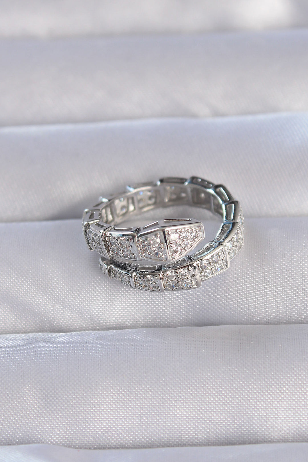 EBJ Rice Silver Color Thick Snake Model Adjustable Ring with Zircon Stone - Sint-Truiden