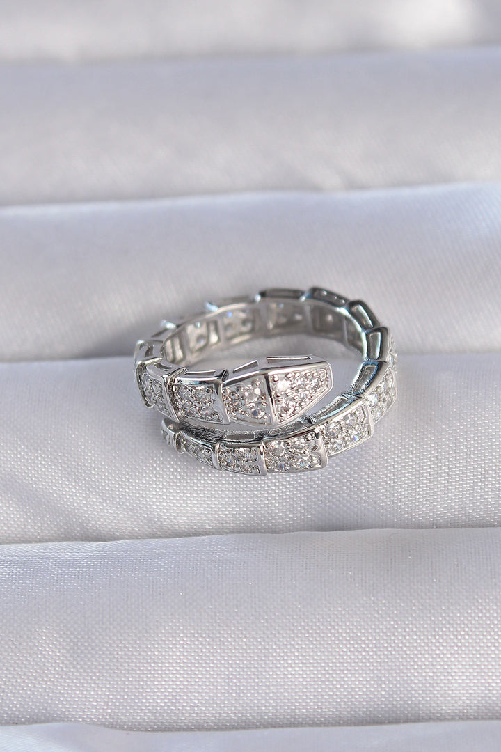 EBJ Rice Silver Color Thick Snake Model Adjustable Ring with Zircon Stone - Sint-Truiden