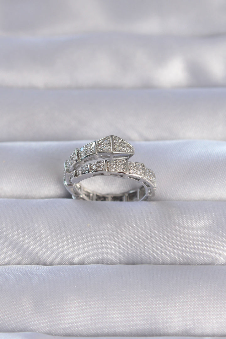 EBJ Rice Silver Color Thick Snake Model Adjustable Ring with Zircon Stone - Sint-Truiden