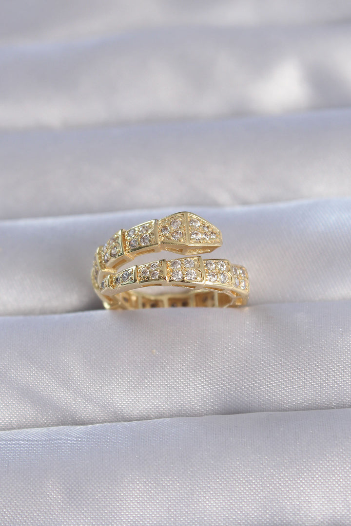 EBJ Thick Snake Model Adjustable Ring with Gold Color Zircon Stone - Châtelet
