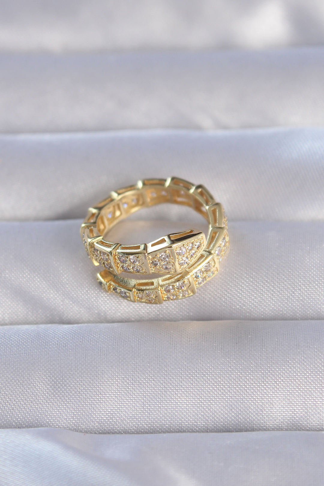 EBJ Thick Snake Model Adjustable Ring with Gold Color Zircon Stone - Châtelet