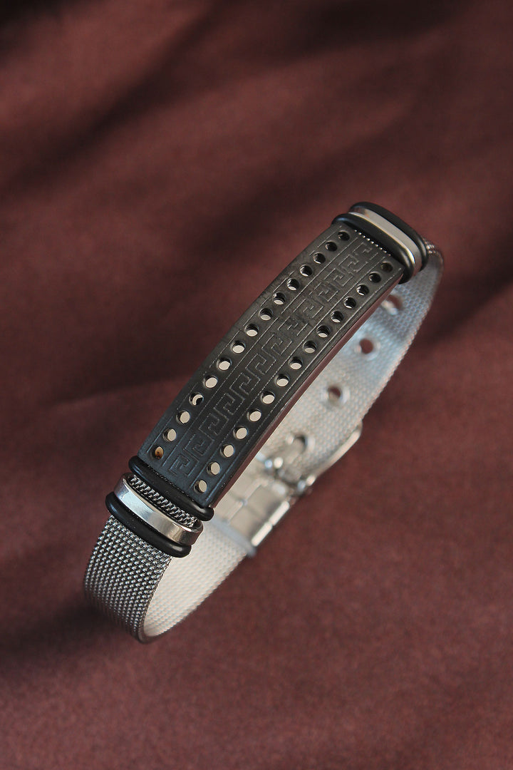 EBJ 316L Stainless Steel Black Pyramid Pattern Adjustable Mesh Bracelet - Tinley Park
