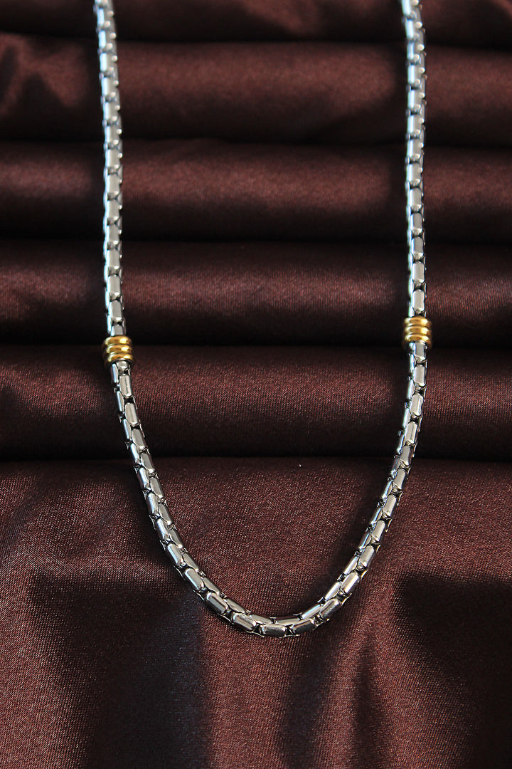 EBJ 316L Stainless Steel Silver Color Patchwork Gold Detail Spiga Necklace - Wunstorf