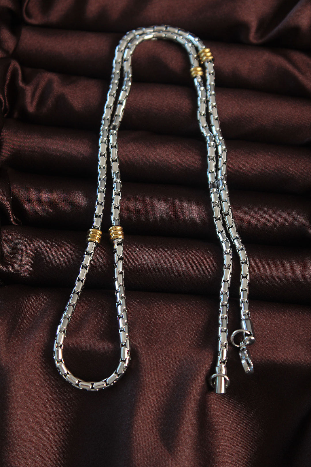 EBJ 316L Stainless Steel Silver Color Patchwork Gold Detail Spiga Necklace - Wunstorf