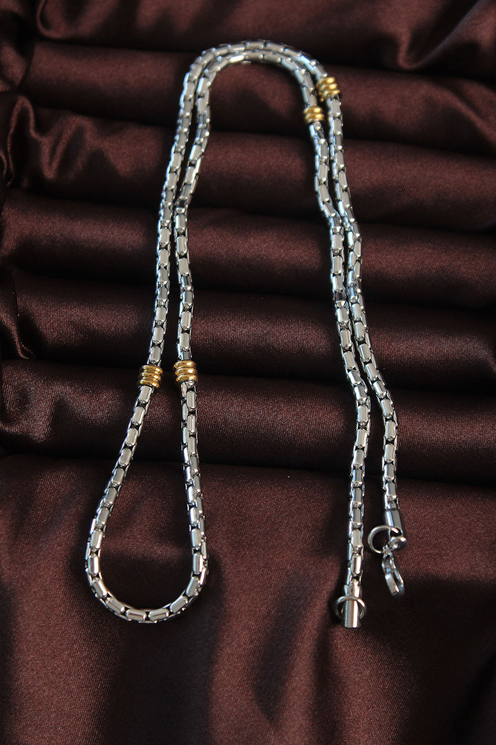 EBJ 316L Stainless Steel Silver Color Patchwork Gold Detail Spiga Necklace - Wunstorf