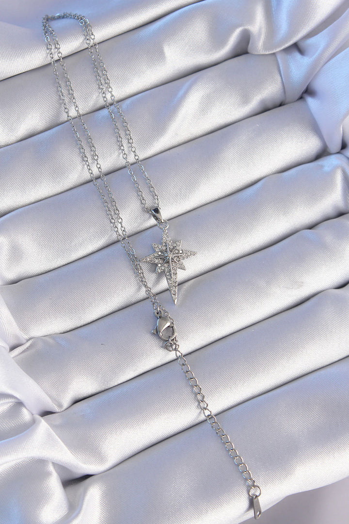 EBJ 316L Stainless Steel Silver Color Zircon Stone Polaris Star Model Necklace - Almada
