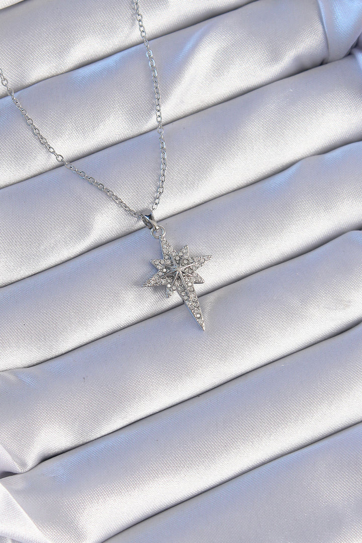 EBJ 316L Stainless Steel Silver Color Zircon Stone Polaris Star Model Necklace - Almada
