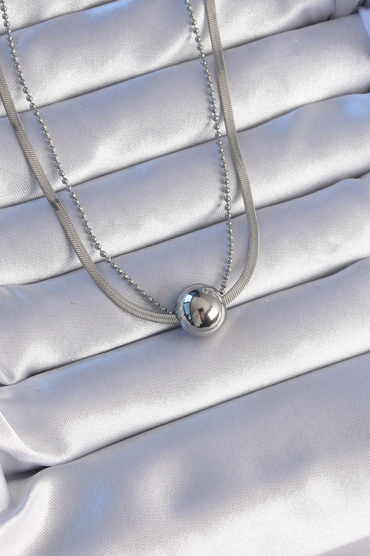 EBJ 316L Stainless Steel Double Chain Silver Color Bead Italian Style Necklace - Châlons-en-Champagne