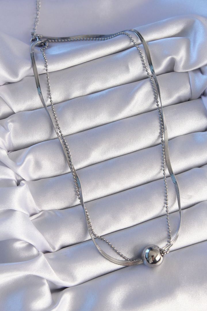 EBJ 316L Stainless Steel Double Chain Silver Color Bead Italian Style Necklace - Châlons-en-Champagne