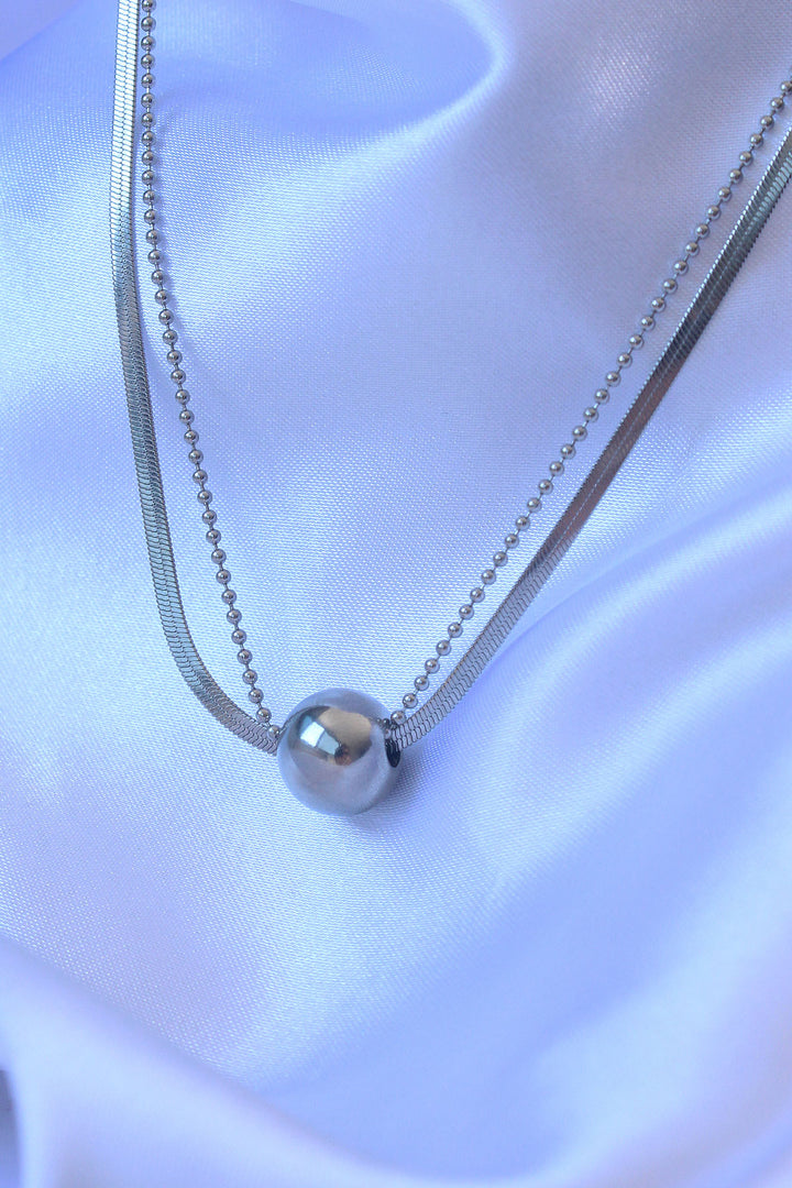 EBJ 316L Stainless Steel Double Chain Silver Color Bead Italian Style Necklace - Châlons-en-Champagne