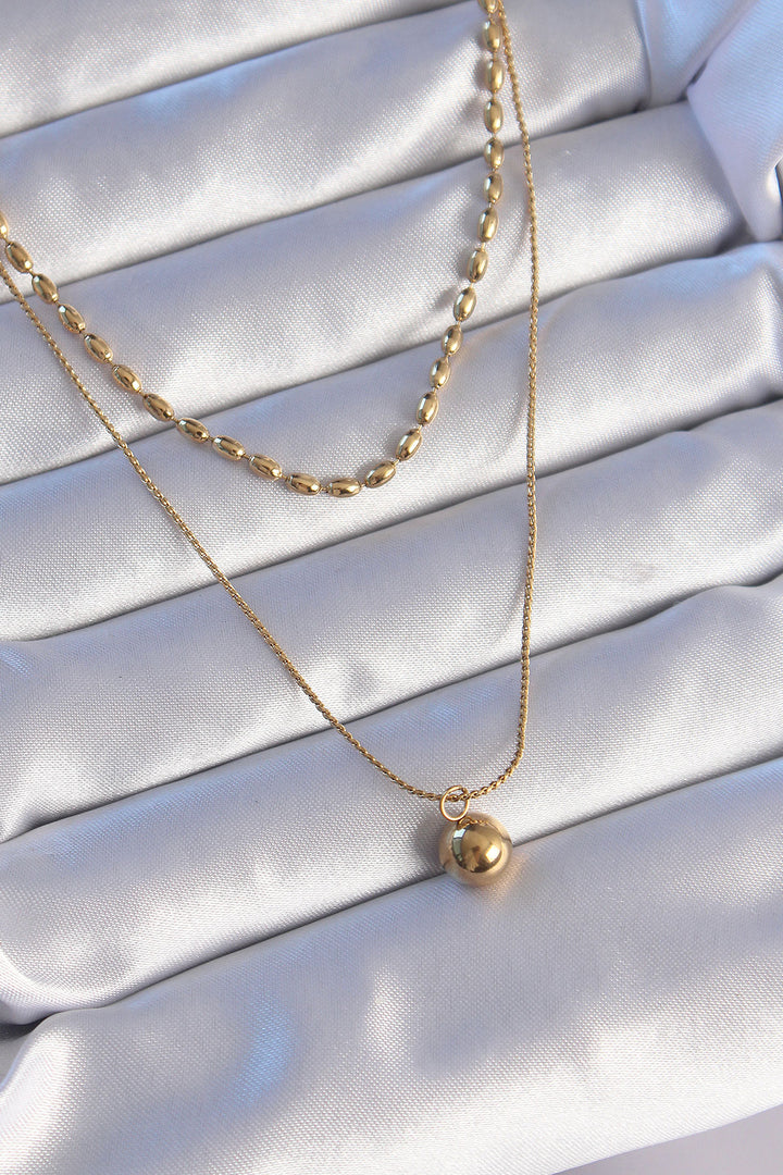 EBJ 316L Stainless Steel Double Chain Gold Color Bullet Pendant Necklace - Rovereto