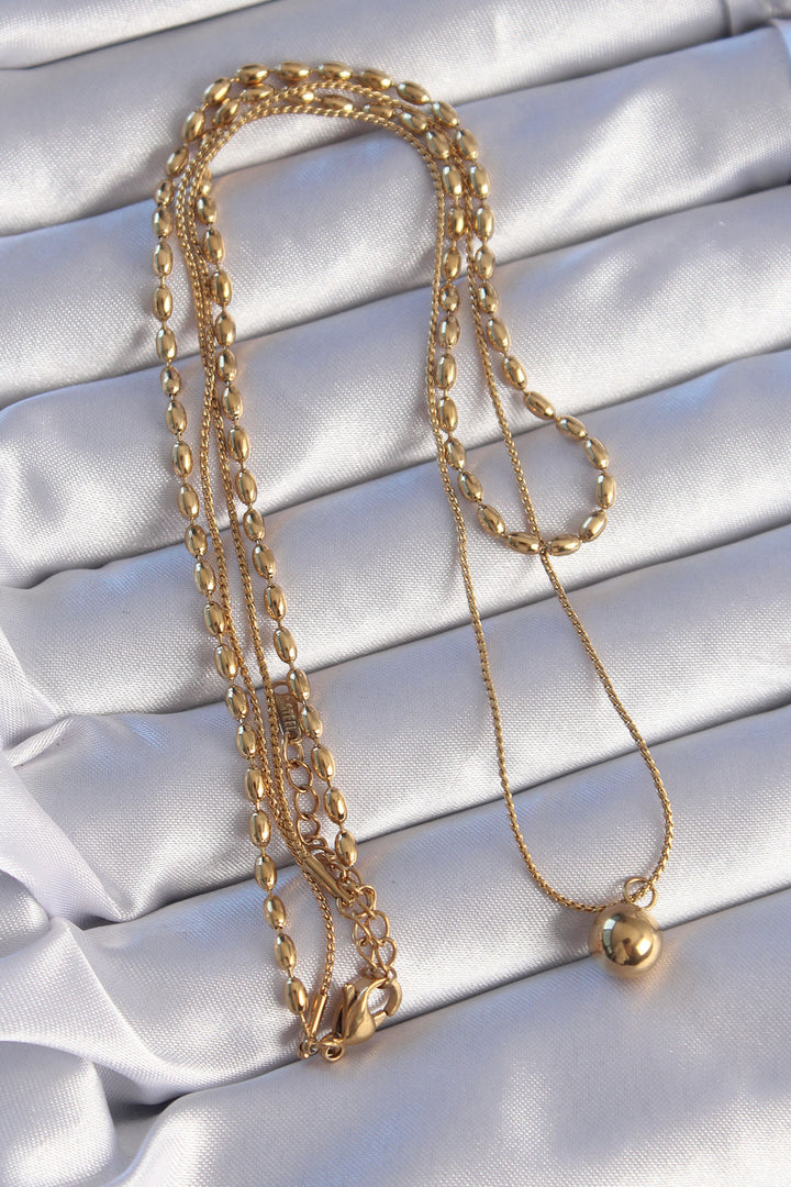 EBJ 316L Stainless Steel Double Chain Gold Color Bullet Pendant Necklace - Rovereto