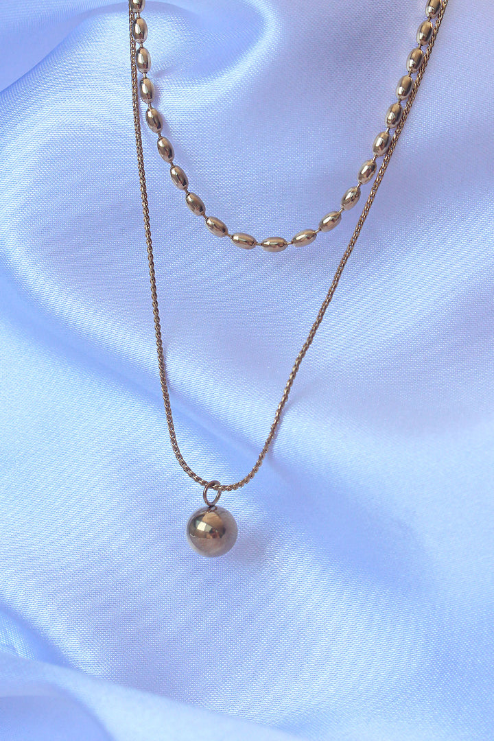 EBJ 316L Stainless Steel Double Chain Gold Color Bullet Pendant Necklace - Rovereto