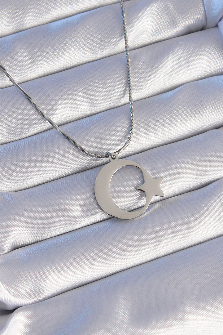 EBJ 316L Stainless Steel Silver Color Moon Star Model Unisex Necklace - Cerignola