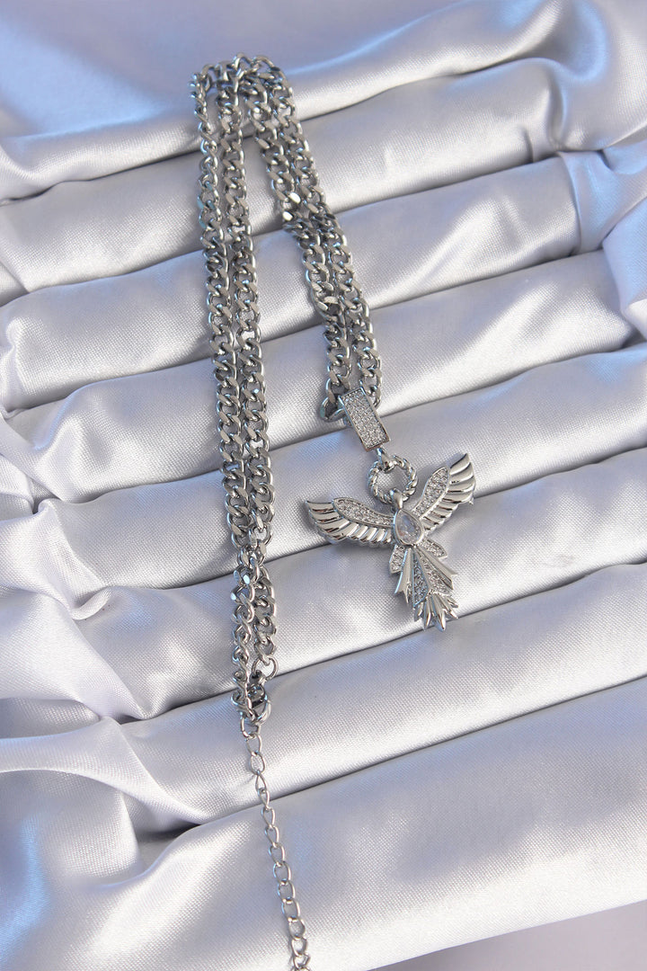 EBJ 316L Stainless Steel Silver Color Zircon Stone Phoenix Model Necklace - Tomar