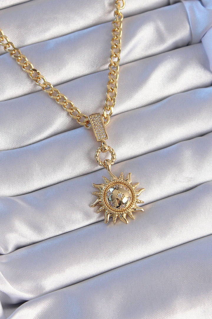 EBJ 316L Steel Gold Color Sun Model Necklace with Zircon Stone - Quincy