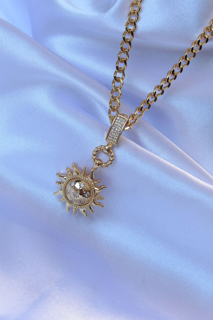 EBJ 316L Steel Gold Color Sun Model Necklace with Zircon Stone - Quincy