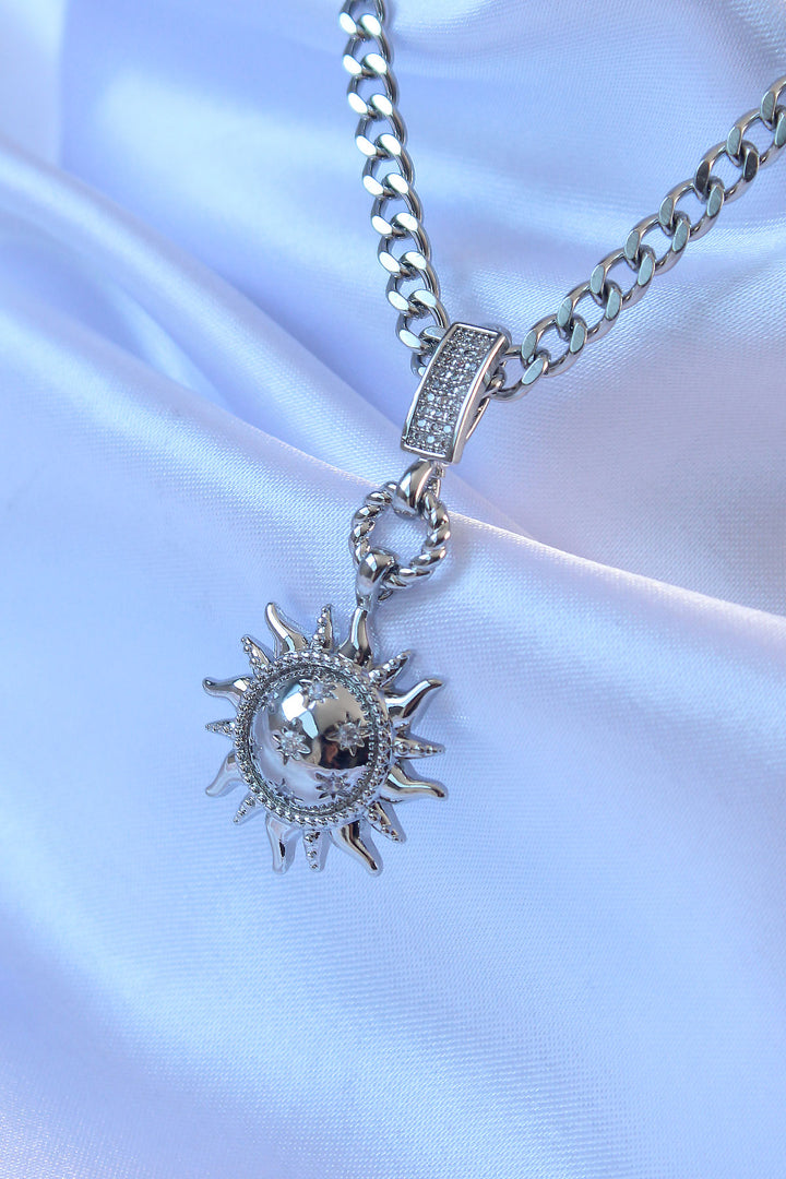 EBJ 316L Stainless Steel Silver Color Sun Model Necklace with Zircon Stone - Lubny