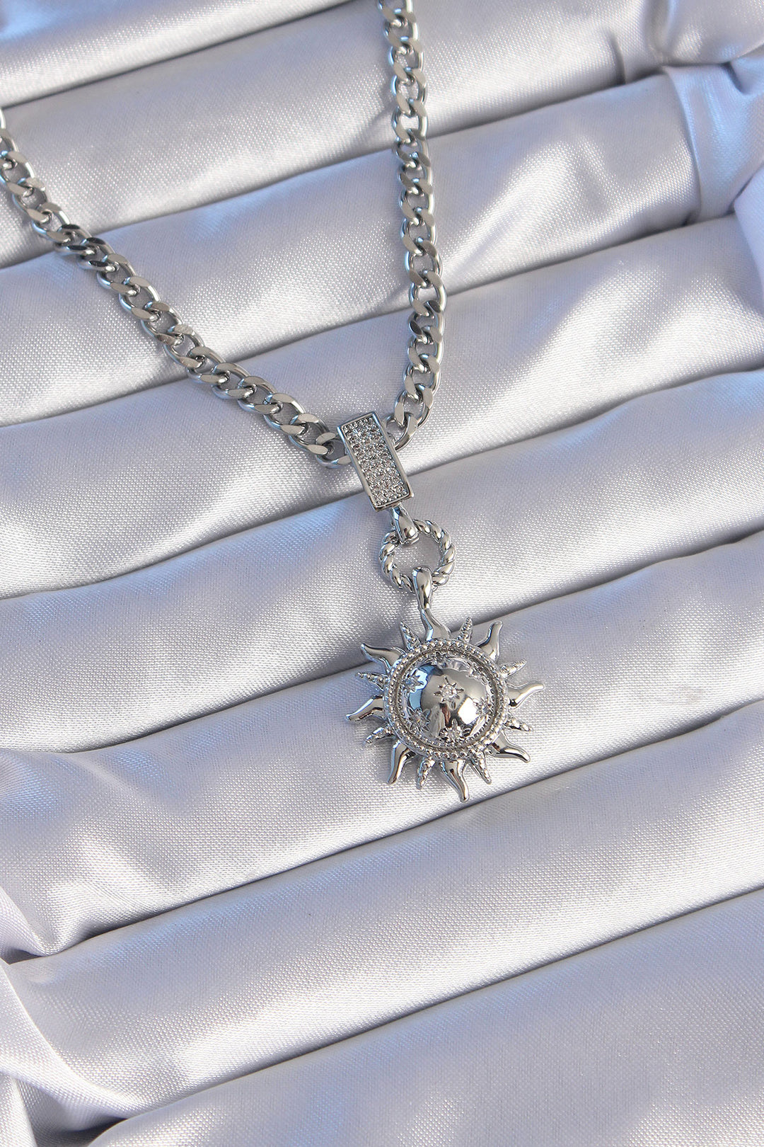 EBJ 316L Stainless Steel Silver Color Sun Model Necklace with Zircon Stone - Lubny