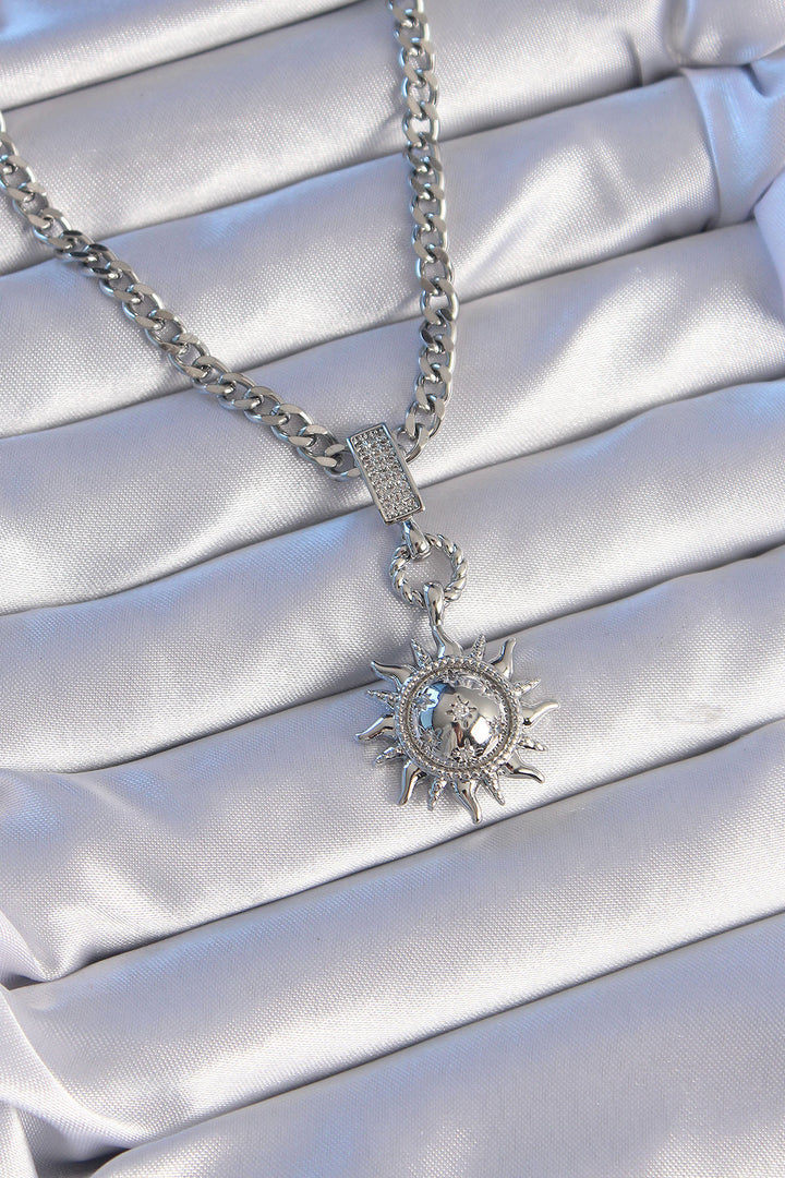 EBJ 316L Stainless Steel Silver Color Sun Model Necklace with Zircon Stone - Lubny