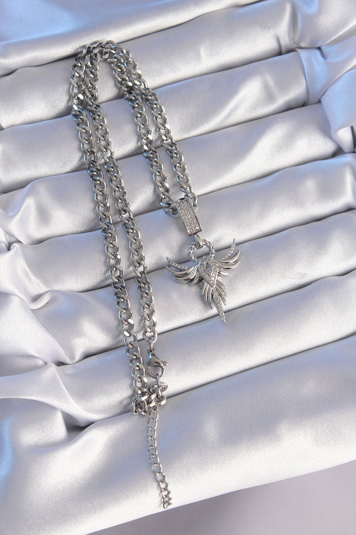 EBJ 316L Stainless Steel Silver Color Zircon Stone Phoenix Model Necklace - Bolzano