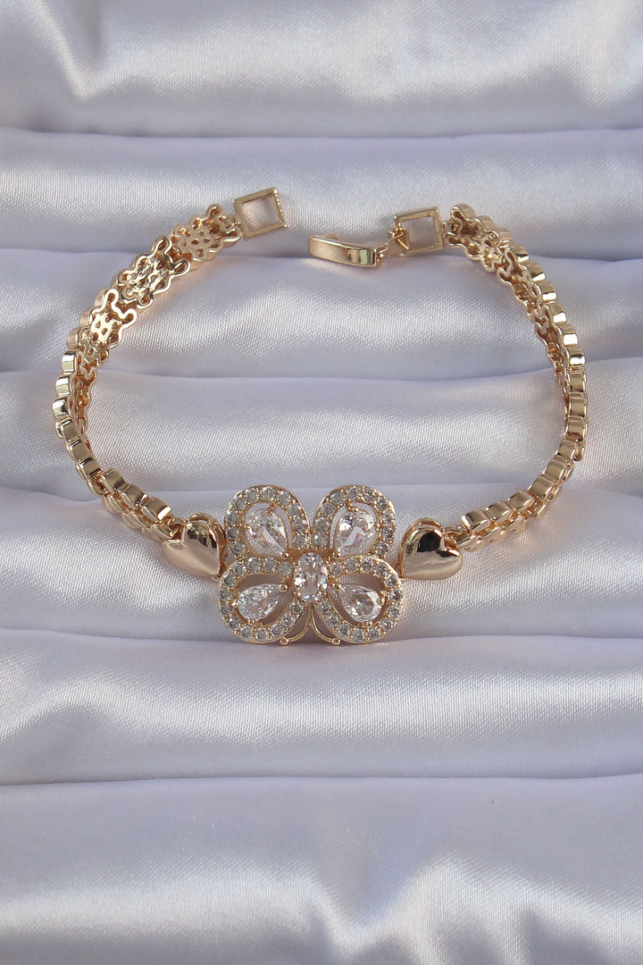 EBJ Rice Gold Color Butterfly Figure Bracelet with Zircon Stone Pieces - Rustavi