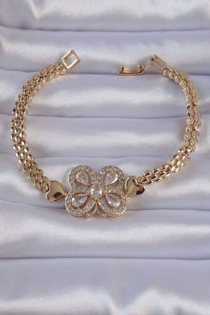 EBJ Rice Gold Color Butterfly Figure Bracelet with Zircon Stone Pieces - Rustavi