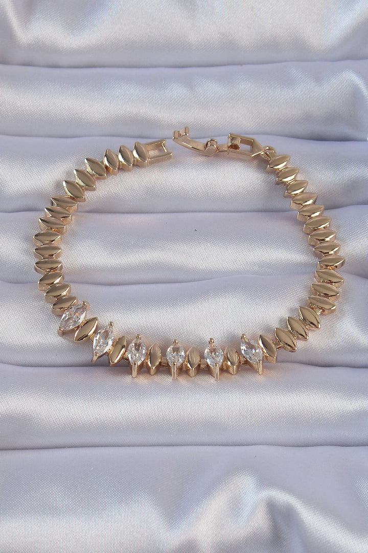 EBJ Rice Gold Color Almond Figure Bracelet with Zircon Stone - Macclesfield