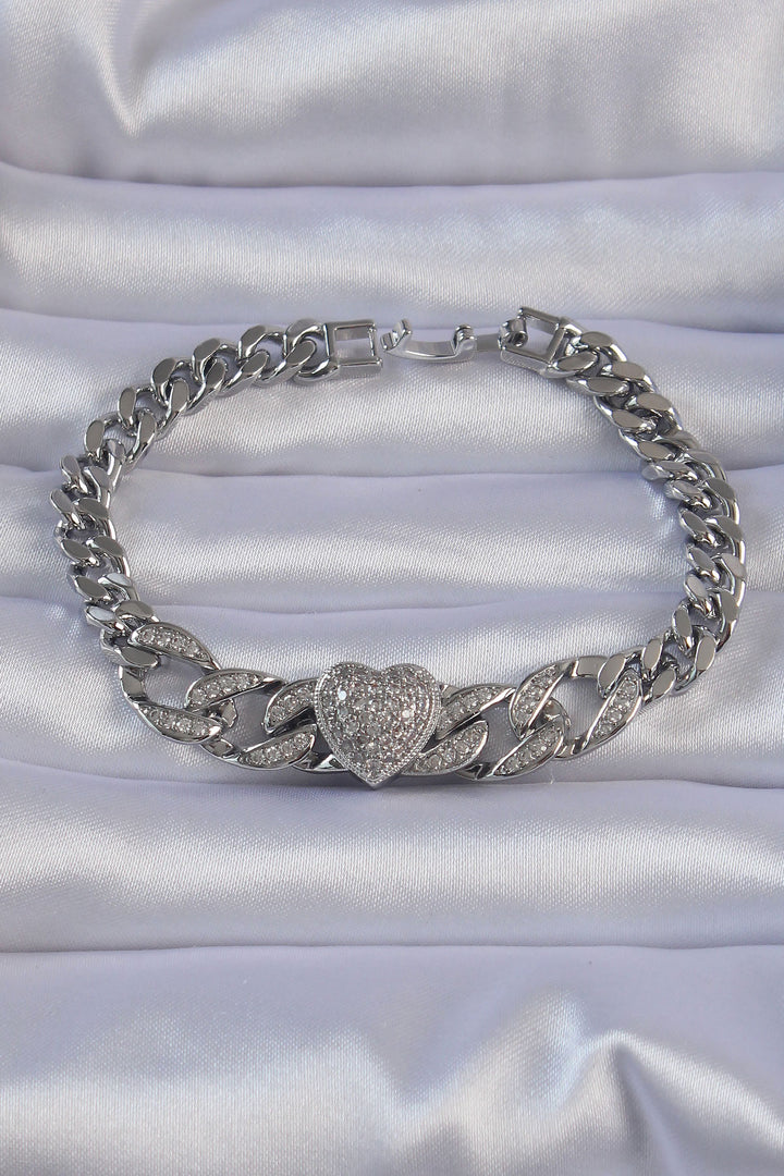 EBJ Rice Silver Color Zircon Stone Heart Shaped Chain Bracelet - Nürtingen