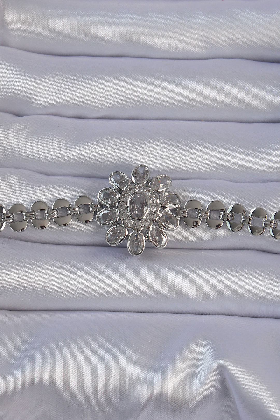 EBJ Rice Silver Color Bracelet with Large Zircon Stone Flower Figure - Binghamton