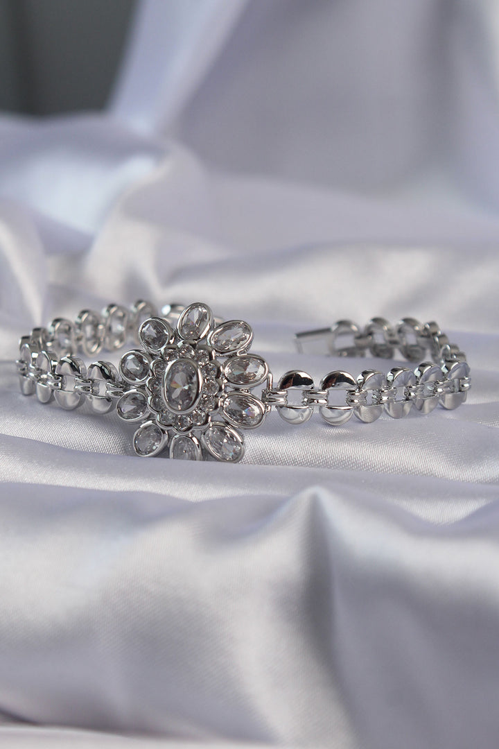 EBJ Rice Silver Color Bracelet with Large Zircon Stone Flower Figure - Binghamton