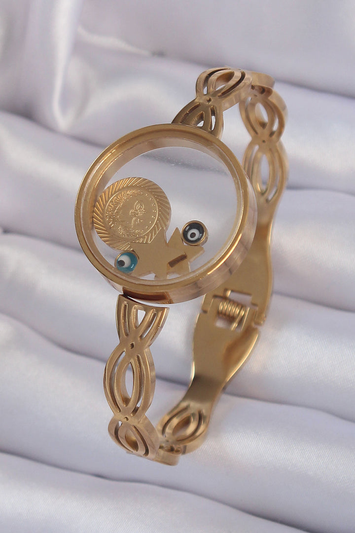 EBJ 316L Steel Gold Color Evil Eye and Star Figured Openable Locket Bracelet - Ciudad Nezahualcóyotl