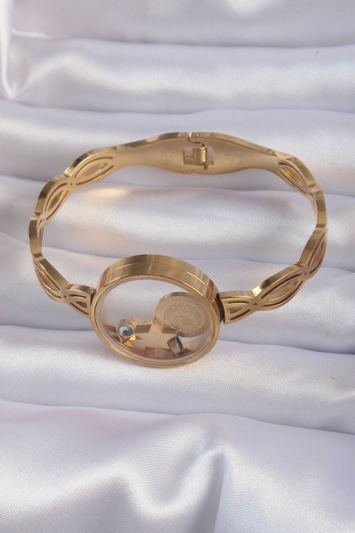EBJ 316L Steel Gold Color Evil Eye and Star Figured Openable Locket Bracelet - Ciudad Nezahualcóyotl