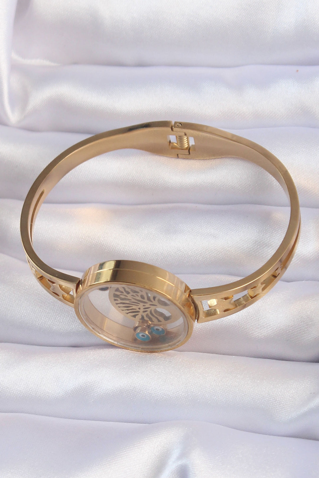 EBJ 316L Steel Gold Color Tree of Life and Evil Eye Bead Figured Openable Locket Bracelet - Coatepec Harinas