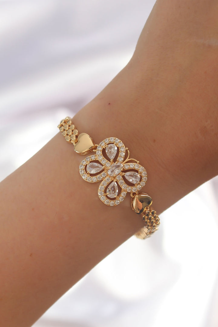 EBJ Rice Gold Color Butterfly Figure Bracelet with Zircon Stone Pieces - Rustavi