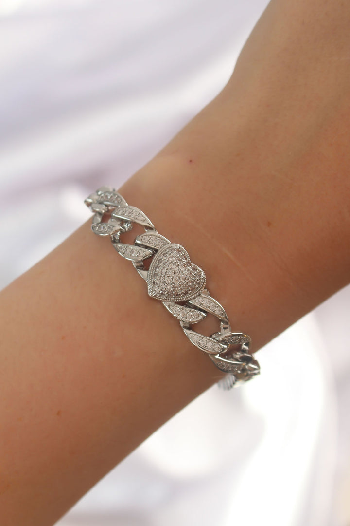 EBJ Rice Silver Color Zircon Stone Heart Shaped Chain Bracelet - Nürtingen