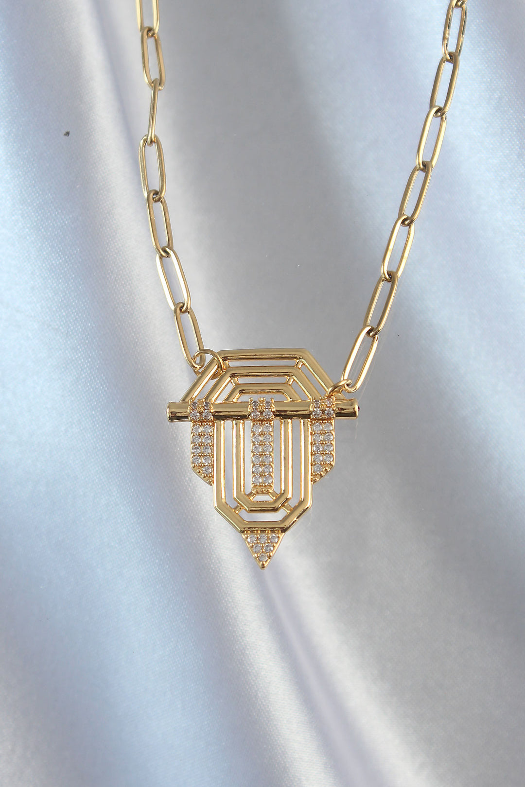 EBJ 316L Stainless Steel Chain Gold Color Zircon Stone Serenay Necklace - Grays