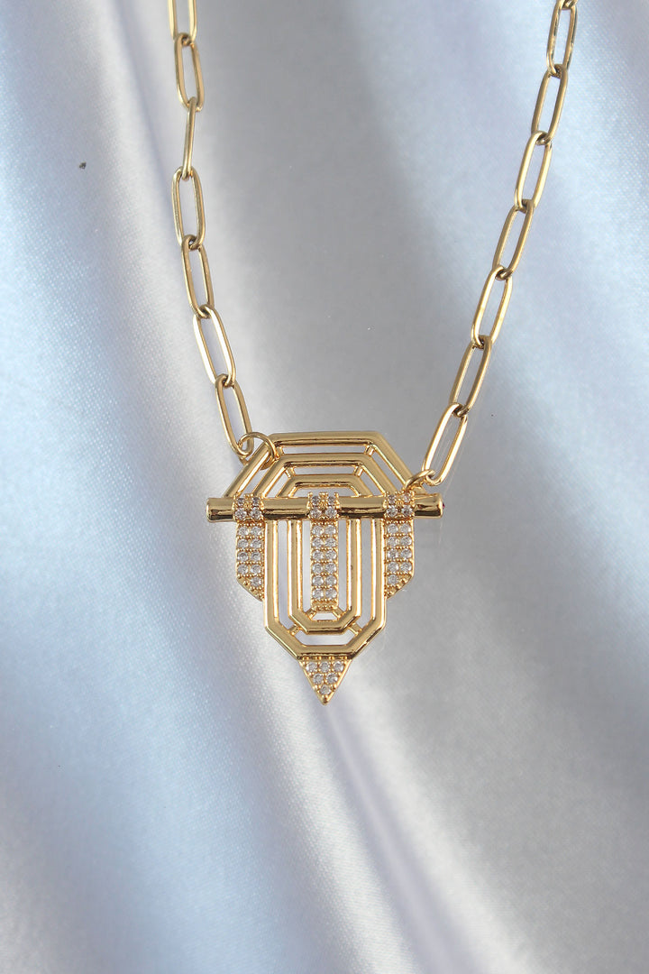 EBJ 316L Stainless Steel Chain Gold Color Zircon Stone Serenay Necklace - Grays